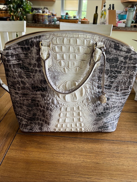 Brahmin Handbags - Brahmin Croc-Embossed Satchel in Cream and Gray